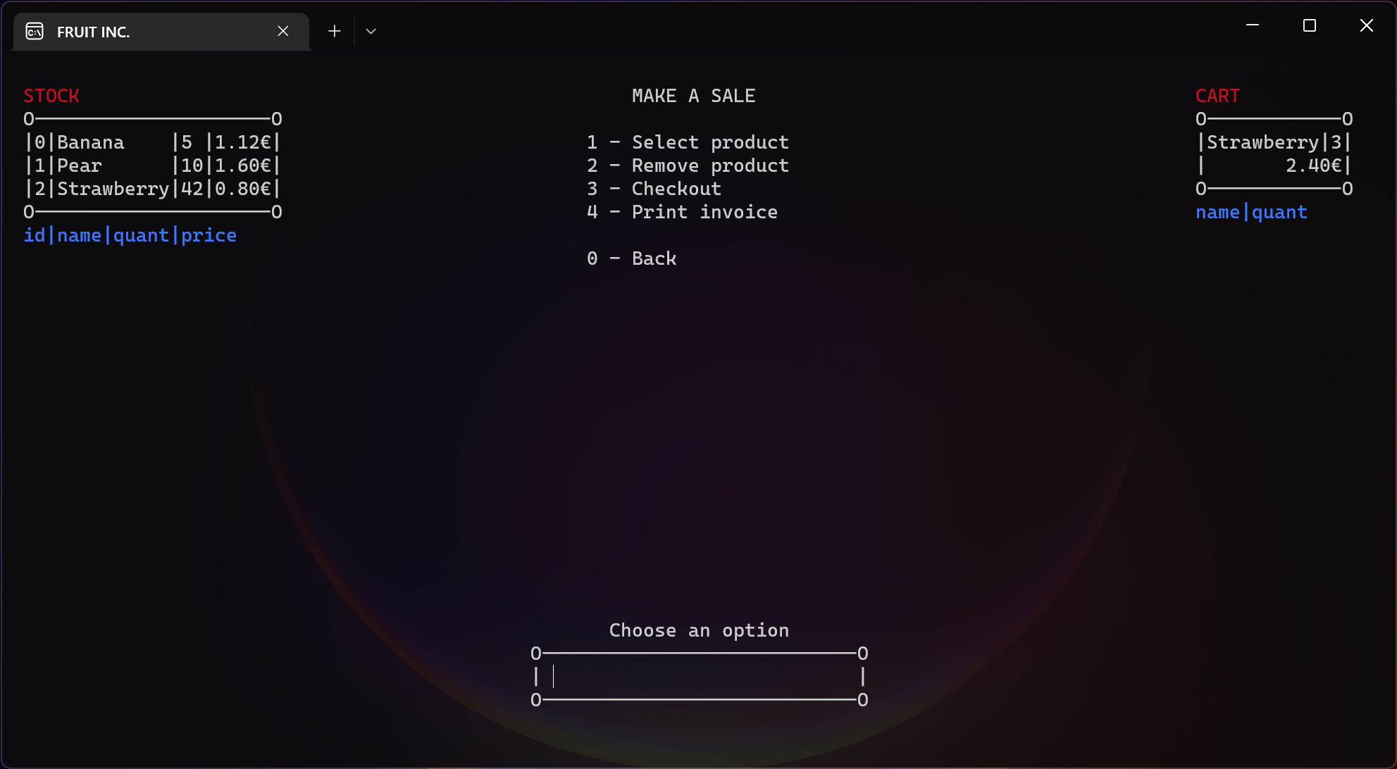 Fruit store in c++